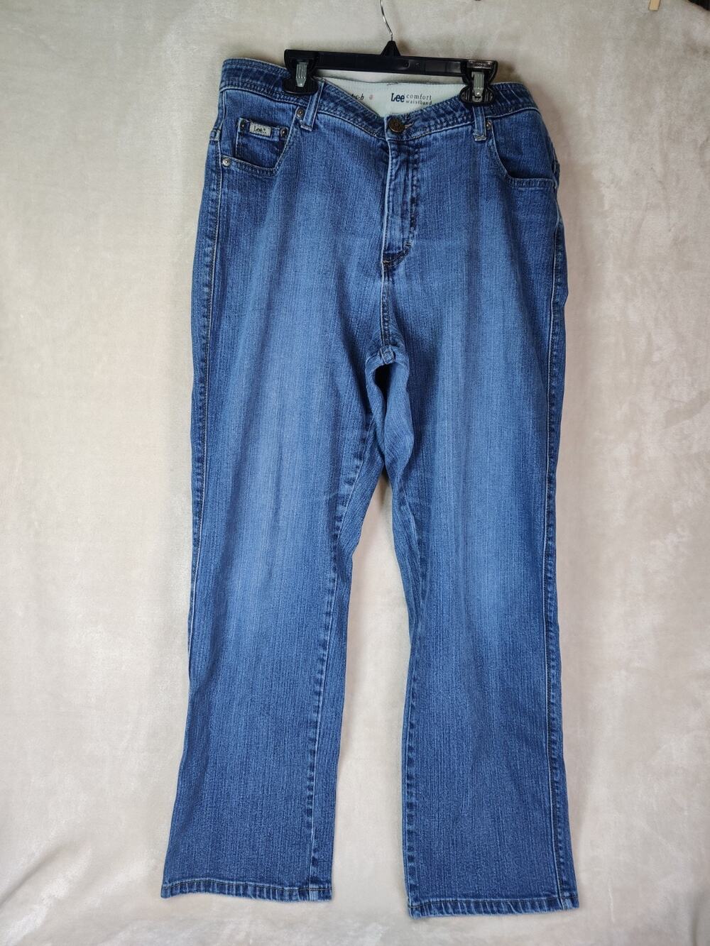 Women's Jeans Lee Comfort Waistband Stretch Custom Fit Straight Leg 16 Medium